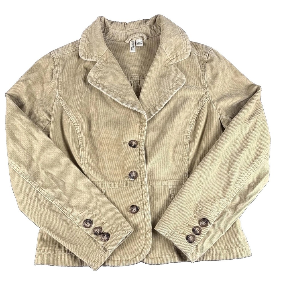 St. John's Bay Blazer Womens PM Beige Corduroy Stretch Single Breasted Pockets